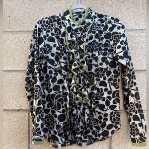 Etro Black and Green Floral Blouse